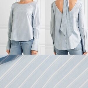 FRAME Blue Sky Blanc Stripe Long Sleeve Back Button Up Shirt Women's Size‎ S EUC